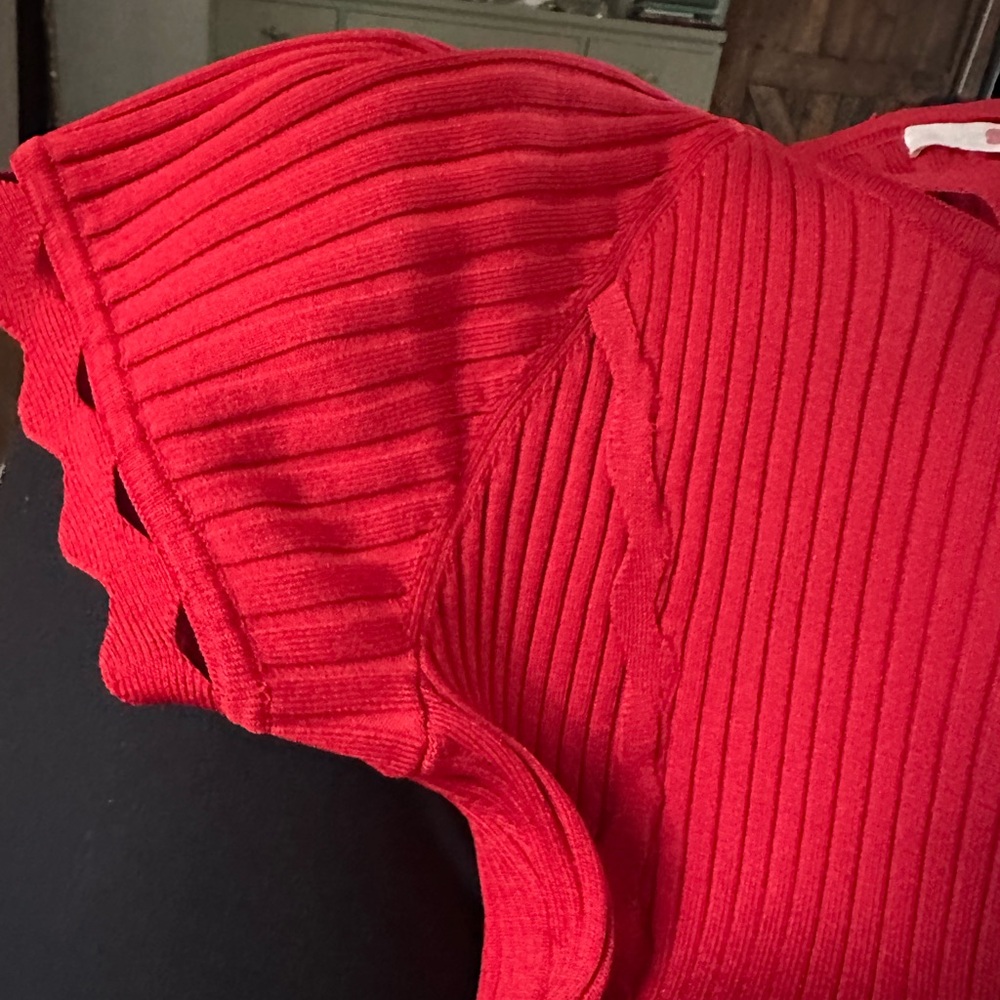 Jonathan Simkhai Red Ric Rac Knit Dress with Ribbing size L - Picture 5 of 6